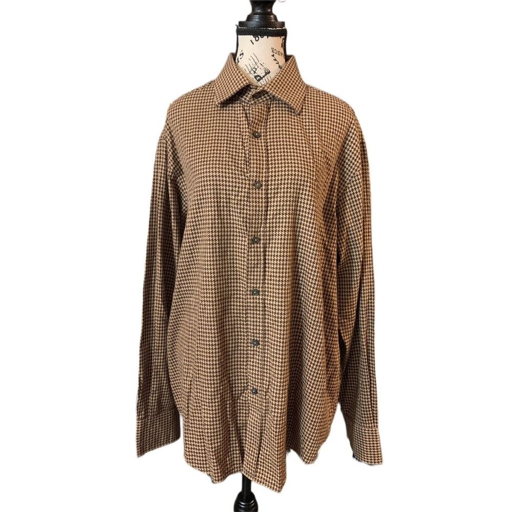 Michael Kors Men's Button Down Long Sleeve Brown Geometric Shirt XL